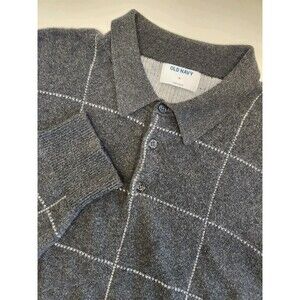 Old Navy Polo Sweater Men's XL Gray Long Sleeve Windowpane Preppy Old Money Dad